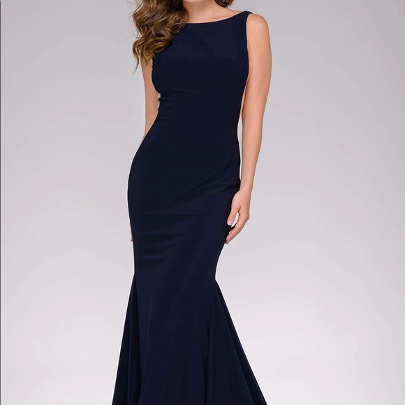 Jovani Navy Prom or Formal attire gown with low back and sheer sides - Picture 5 of 10